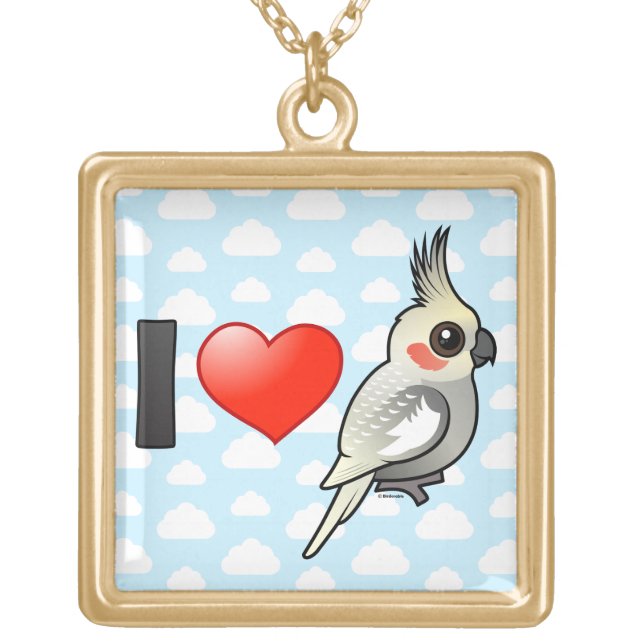 I Love Spangled Cockatiels Gold Plated Necklace (Front)