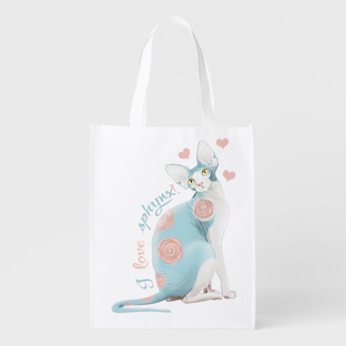 I love sphynx cat grocery bag