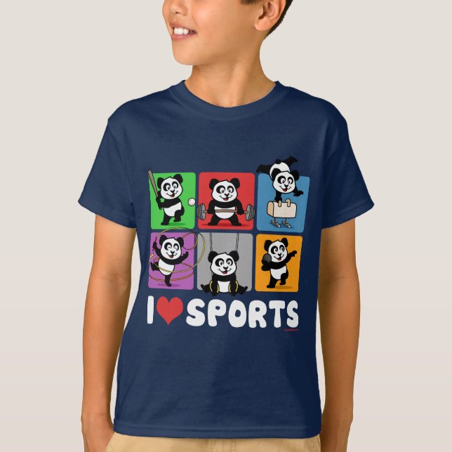 I Love Sports Pandas T-Shirt (Front)