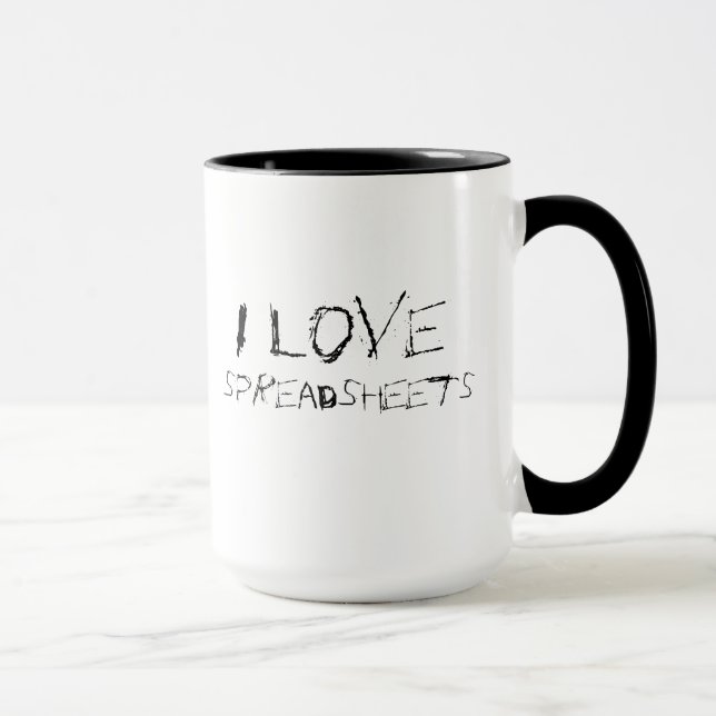I love spreadsheets - urban, edgy office mug (Right)