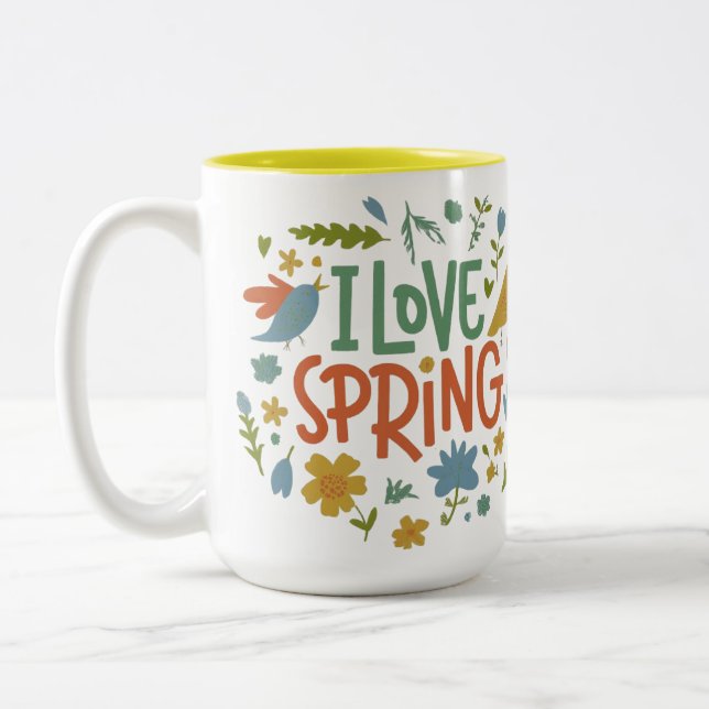 I Love Spring Available in 11-ounce or 15 Two-Tone Coffee Mug (Left)