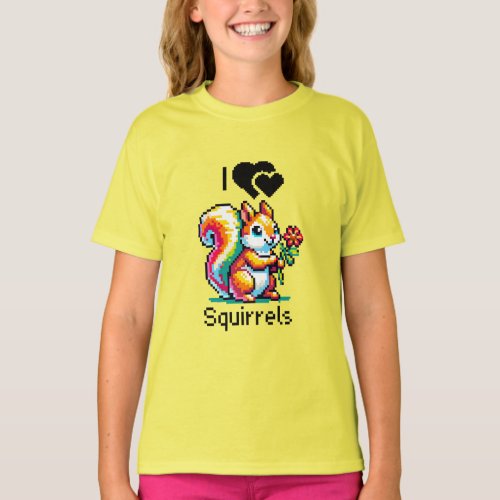 I Love Squirrels  Pixel Art T_Shirt