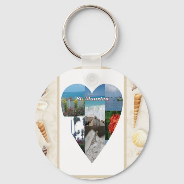 I love St. Maarten Shells Heart -.Celeste Sheffey Keychain (Front)