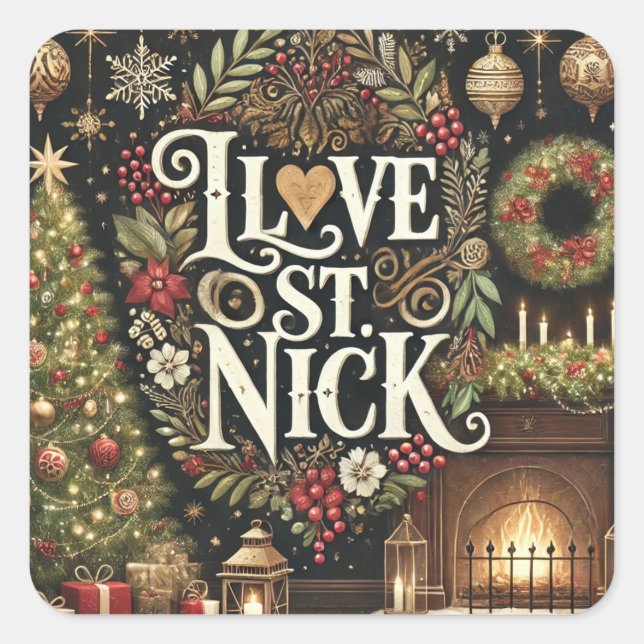 I love St. Nick Christmas Religious Festive Square Sticker (Front)