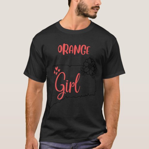 I Love State Of Connecticut Flower Outline Orange  T_Shirt