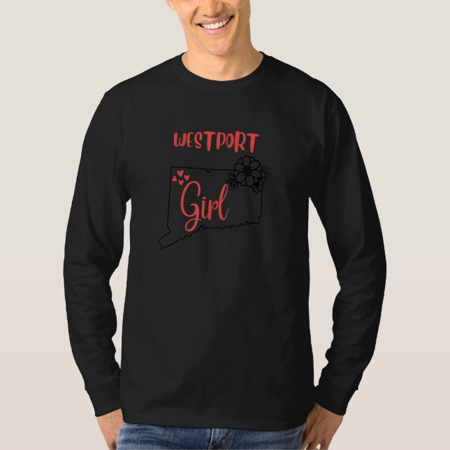 I Love State Of Connecticut Flower Outline Westpor T-Shirt (Front)