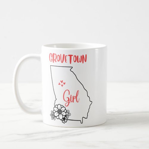 I Love State Of Georgia Flower Outline Grovetown C Coffee Mug