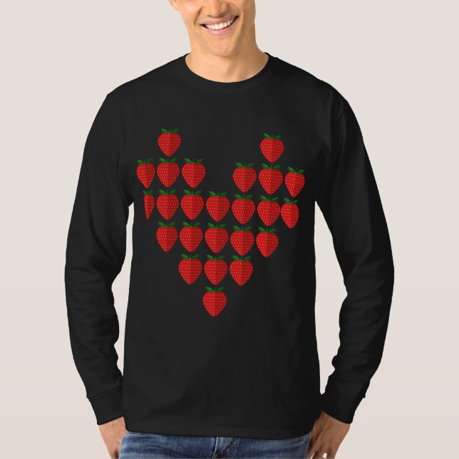 I Love Strawberries Berry Heart Fruit Art T-Shirt (Front)