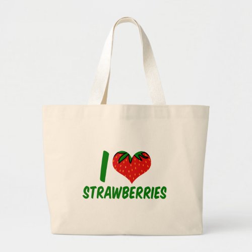 I Love Strawberries Cute Strawberry Farm Large Tote Bag