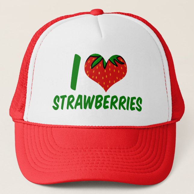 I Love Strawberries Cute Strawberry Farm Trucker Hat (Front)