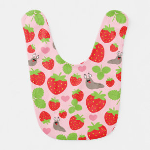I Love Strawberries Seamless Pattern Baby Bib