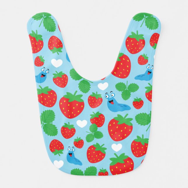 I Love Strawberries Seamless Pattern Baby Bib (Front)