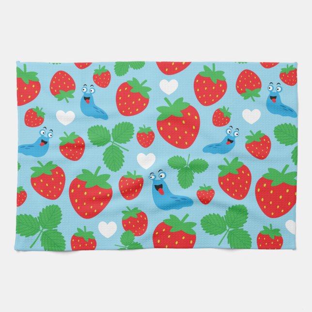 I Love Strawberries Seamless Pattern Kitchen Towel (Horizontal)