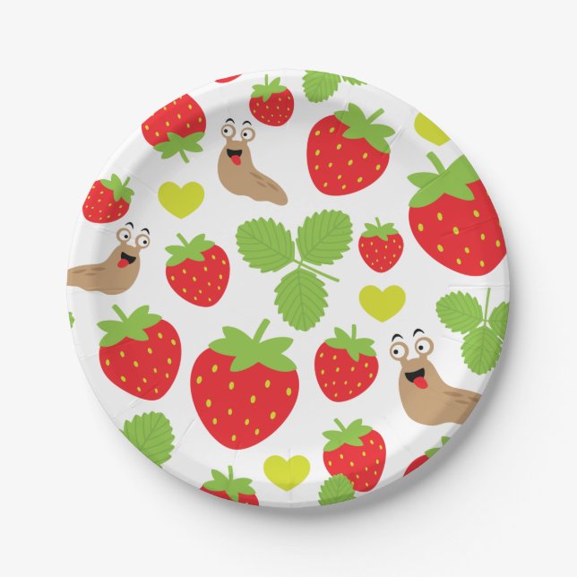 I Love Strawberries Seamless Pattern Paper Plates (Front)