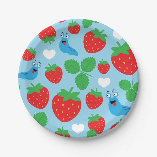 I Love Strawberries Seamless Pattern Paper Plates (Front)