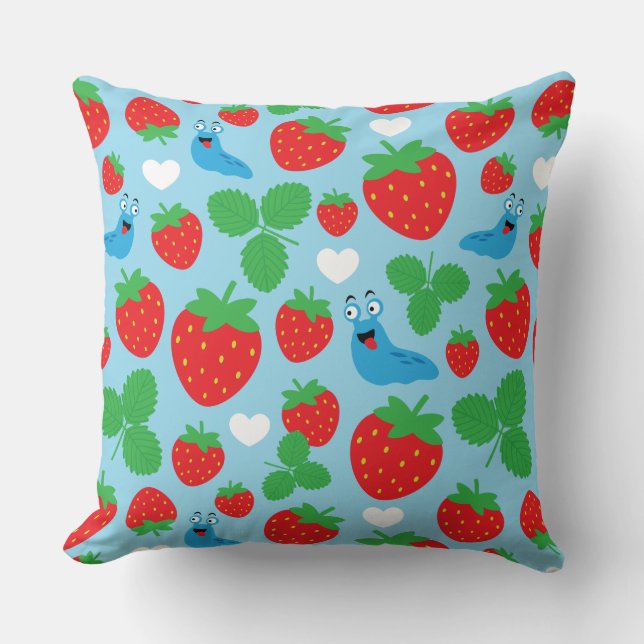 I Love Strawberries Seamless Pattern Throw Pillow (Front)