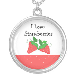 I Love Strawberries Silver Plated Necklace