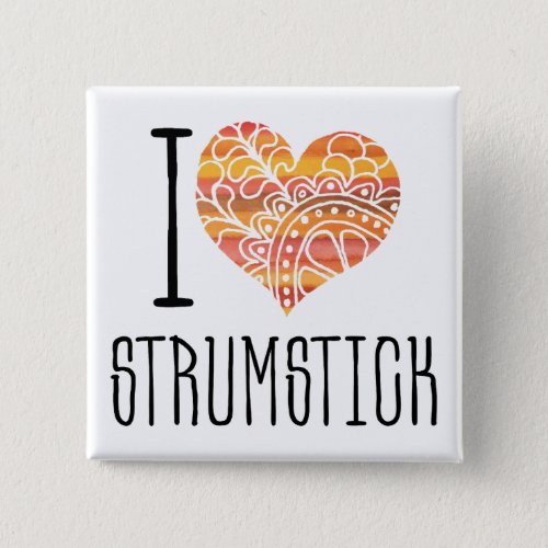 I Love Strumstick Orange Mandala Heart Button