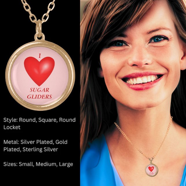 I Love Sugar Gliders Gold Plated Necklace (I Love Sugar Gliders Gold Plated Necklace)