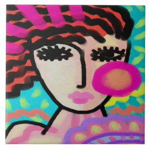 I Love Summer Abstract Digital Painting Ceramic Tile