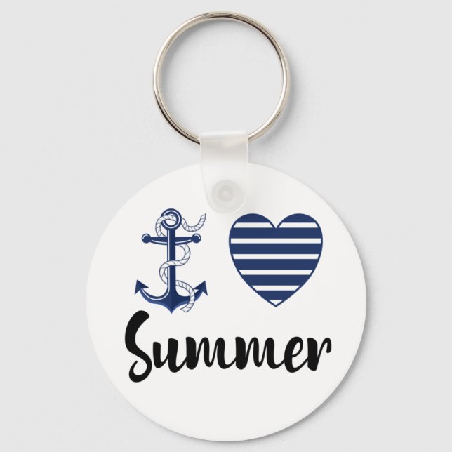 I Love Summer, Anchor And Heart Keychain (Front)