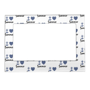 I Love Summer Anchor And Striped Hearts Magnetic Frame