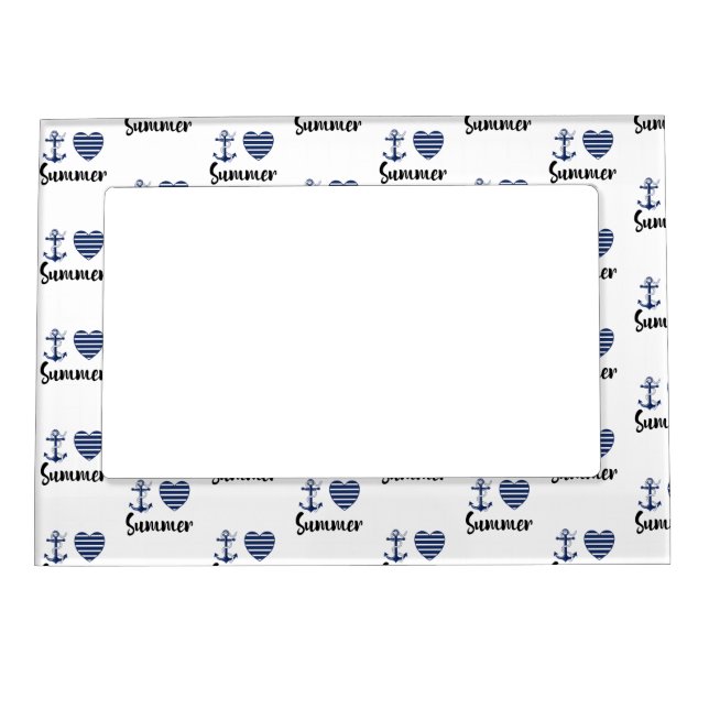 I Love Summer Anchor And Striped Hearts Magnetic Frame (Front)