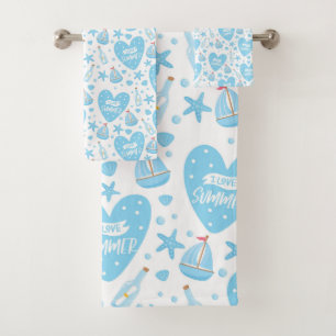 I Love Summer Baby Blue Sailboat, Ocean, Sea Life Bath Towel Set