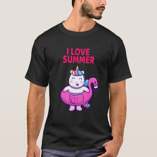 I Love Summer Funny Rainbow Unicorn Cute Pink Vibe T_Shirt