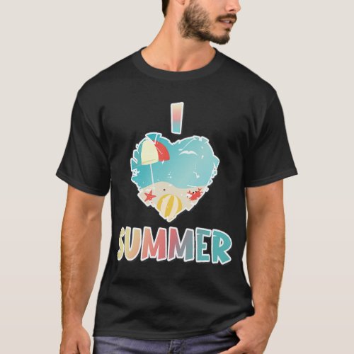 I Love Summer Heart Beach Summertime Vacation Holi T_Shirt