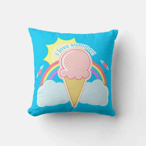 I Love Summer Ice Cream Cone Throw Pillow