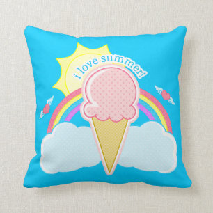 "I Love Summer" Ice Cream Cone Throw Pillow