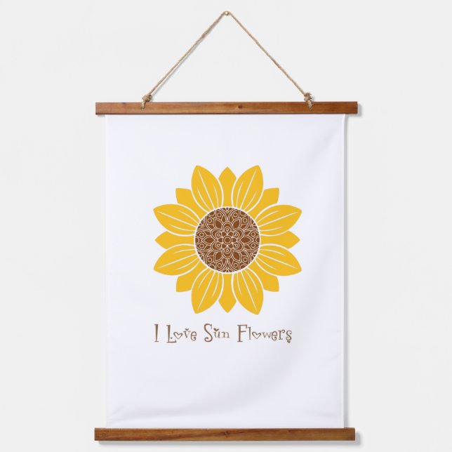 I Love Sun Flowers Wood Topped Wall Tapestry (Front)
