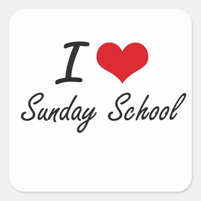 I love Sunday School Square Sticker (Front)