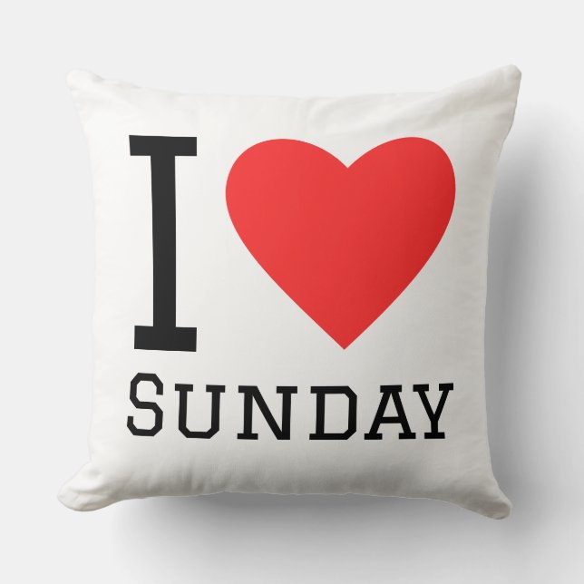 I love Sunday Square Sticker Throw Pillow (Front)