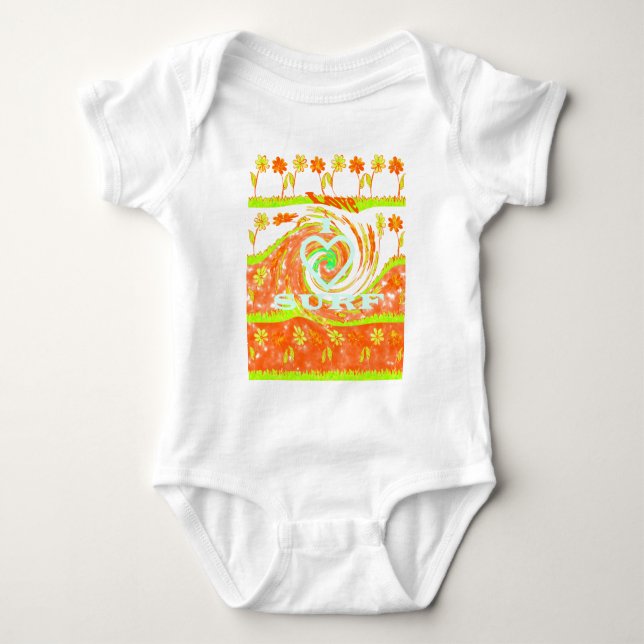 I Love Surf: Beautiful Floral with Cool Text Art  Baby Bodysuit (Front)