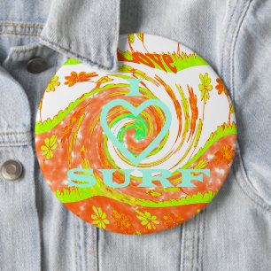 I Love Surf: Beautiful Floral with Cool Text Art Button