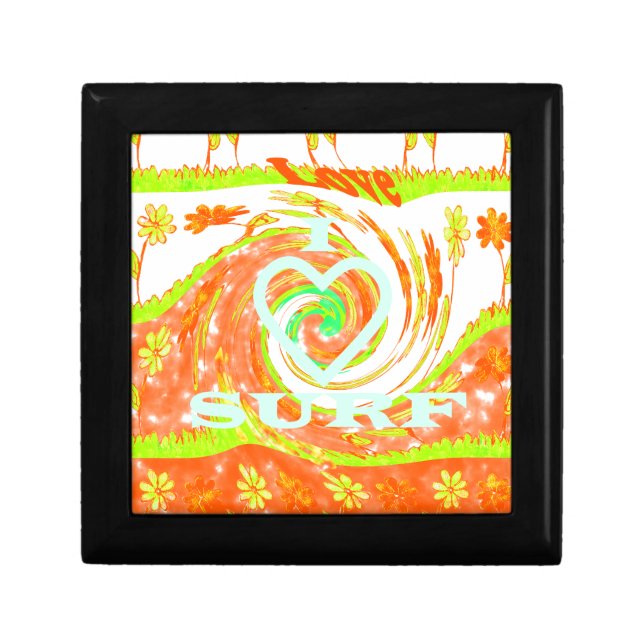 I Love Surf: Beautiful Floral with Cool Text Art  Jewelry Box (Front)