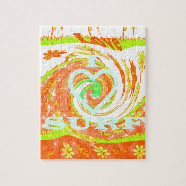 I Love Surf: Beautiful Floral with Cool Text Art  Jigsaw Puzzle (Vertical)