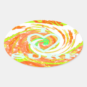 I Love Surf: Beautiful Floral with Cool Text Art Oval Sticker