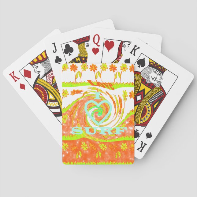 I Love Surf: Beautiful Floral with Cool Text Art  Poker Cards (Back)