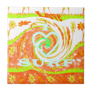 I Love Surf: Beautiful Floral with Cool Text Art Tile