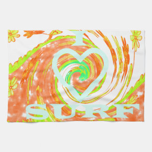 I Love Surf: Beautiful Floral with Cool Text Art Towel