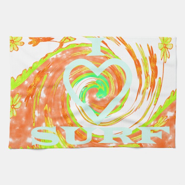 I Love Surf: Beautiful Floral with Cool Text Art  Towel (Horizontal)
