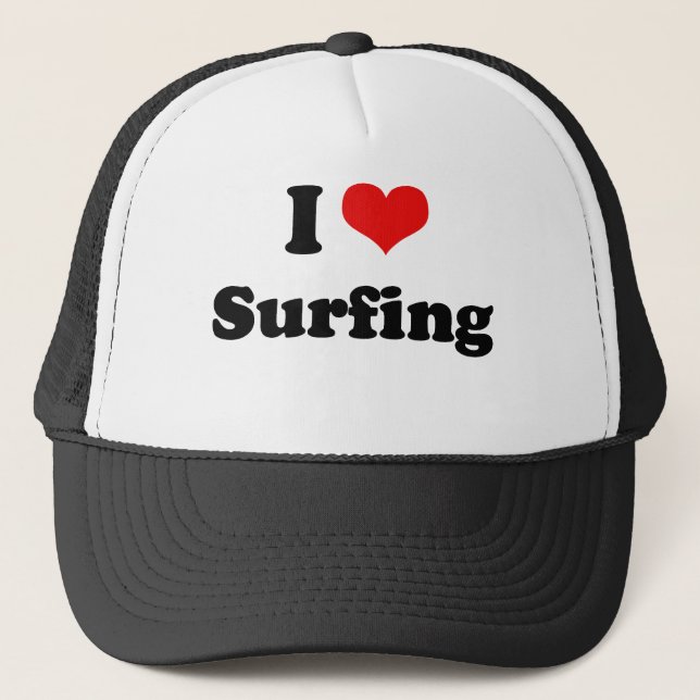 I Love Surfing Tshirt Trucker Hat (Front)