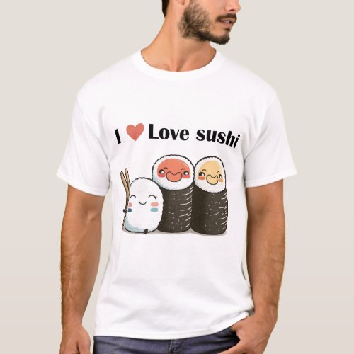 I love sushi Cute kawaii Colorfull catroon style T_Shirt