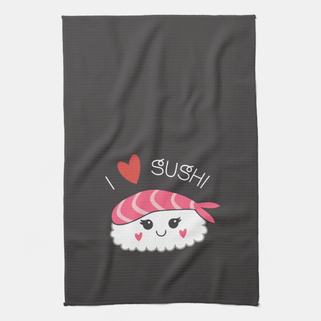 I Love Sushi Japanese Seafood Kitchen Towel (Vertical)