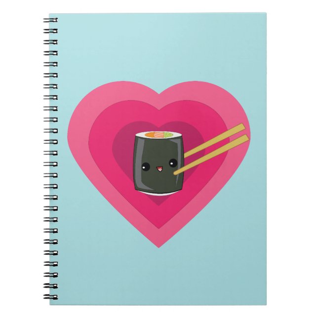 I Love Sushi Kawaii Sushi Roll Notebook (Front)