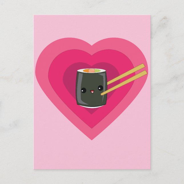 I Love Sushi Kawaii Sushi Roll Postcard (Front)