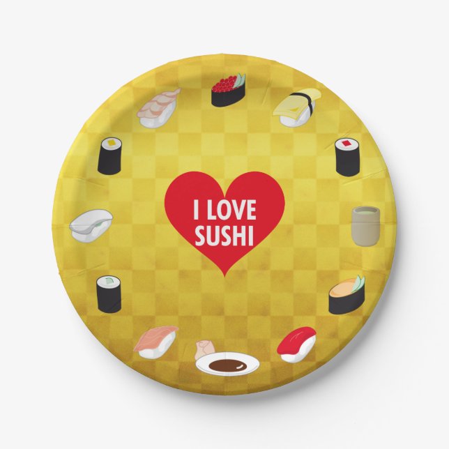 I LOVE SUSHI PAPER PLATES (Front)